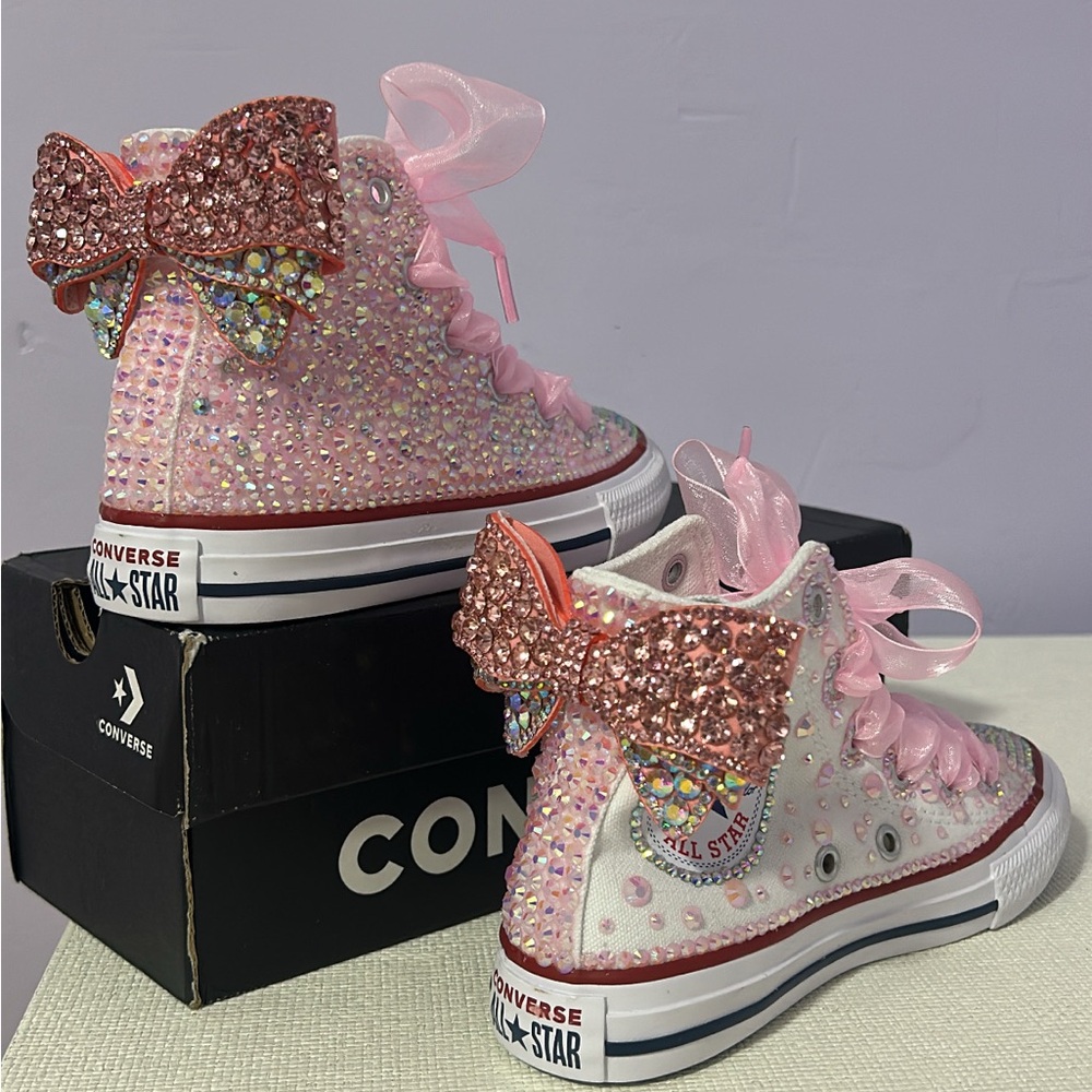 Converse Kids Pink Glitter Bow Sneakers